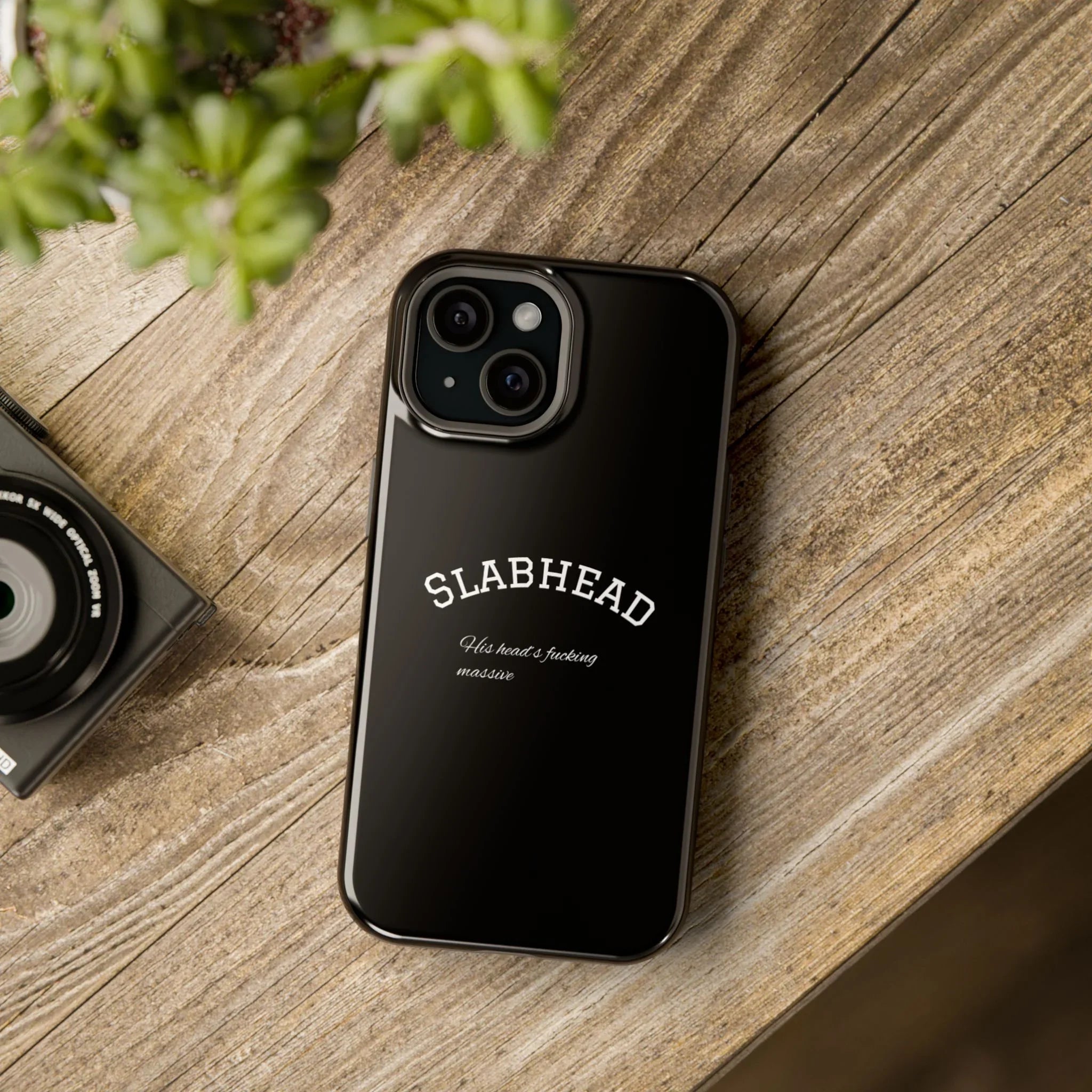 Slabhead Impact-Resistant Phone Case — Glossy Black Protective Cover with "Slabhead" Text Printify